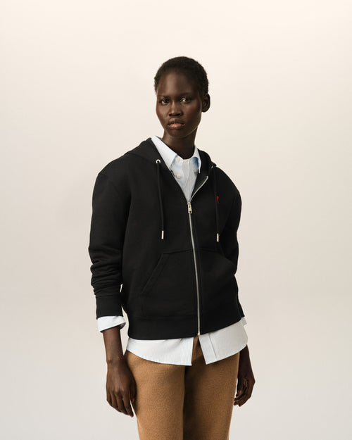 Felpa con zip Ami de Cœur in cotone nero - Donna - 9 - AMI Paris - Ami Paris
