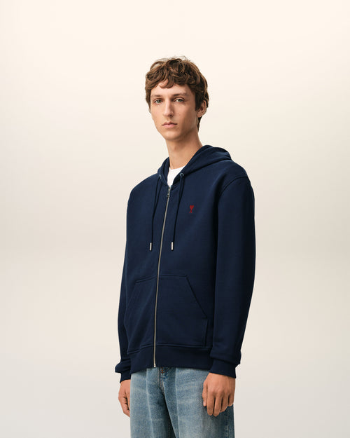 Blue Cotton Red Ami De Coeur Zipped Hoodie - Man - 6 - AMI Paris - Ami Paris