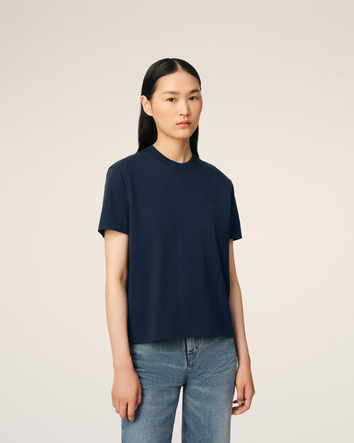T-shirt Ami de Coeur in cotone navy - Donna - 8 - AMI Paris - Ami Paris