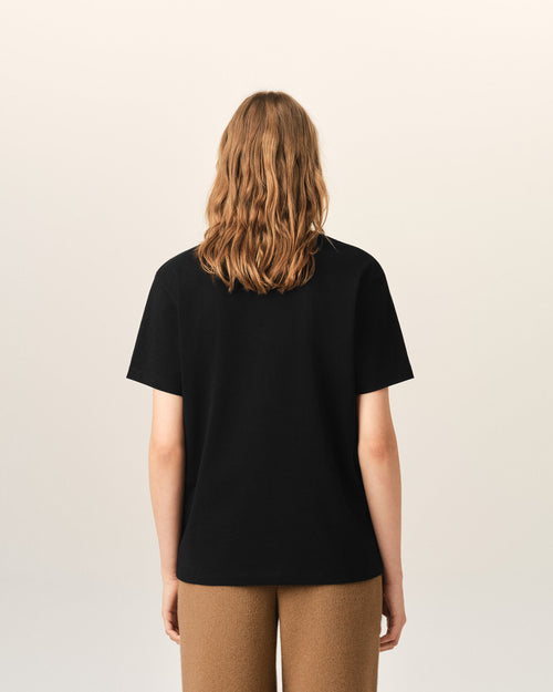 Black cotton t-shirt with Ami de Coeur  - Woman - 11 - AMI Paris - Ami Paris
