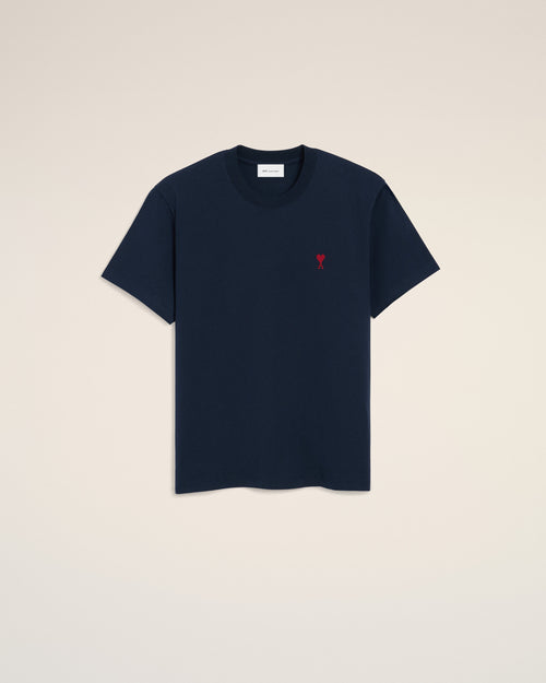 Blue cotton t-shirt with Ami de Coeur  - NIGHT BLUE - Ami Paris