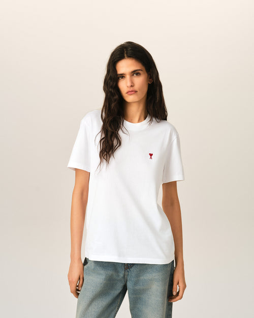 White cotton t-shirt with Ami de Coeur  - Woman - 8 - AMI Paris - Ami Paris