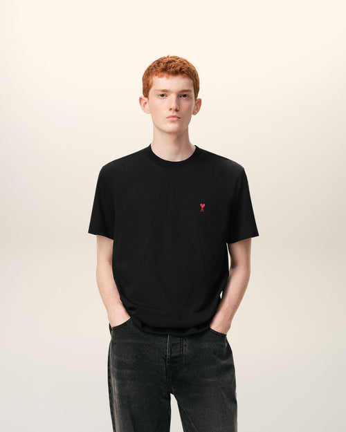 Black Cotton Red Ami De Coeur Tshirt - 1 - Ami Paris