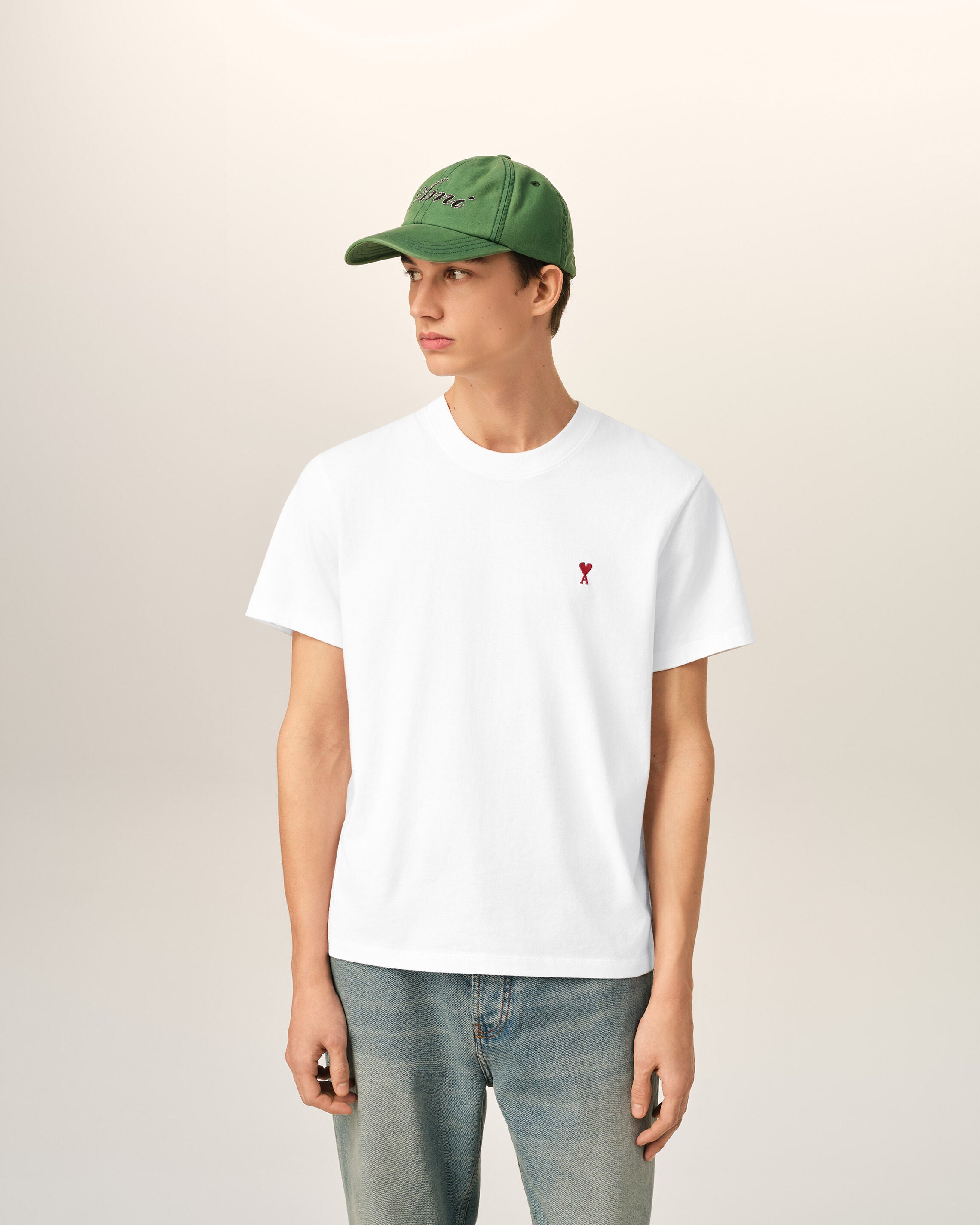 White cotton t-shirt with Ami de Coeur  - 2