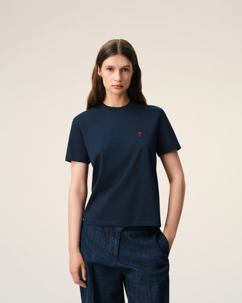 Blue Cotton Red Ami De Coeur Tshirt - 9 - Ami Paris