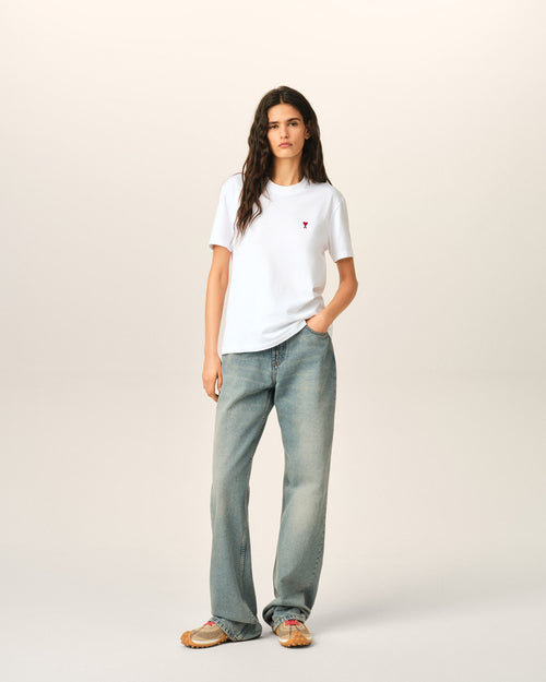 White cotton t-shirt with Ami de Coeur  - Woman - 9 - AMI Paris - Ami Paris
