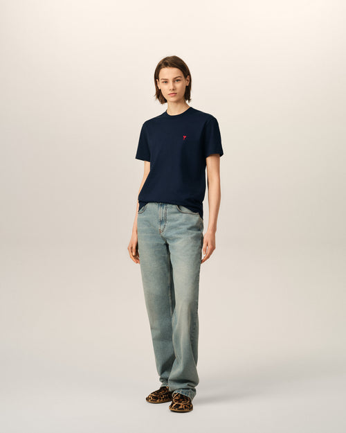 T-shirt Ami de Coeur in cotone blu - Donna - 9 - AMI Paris - Ami Paris