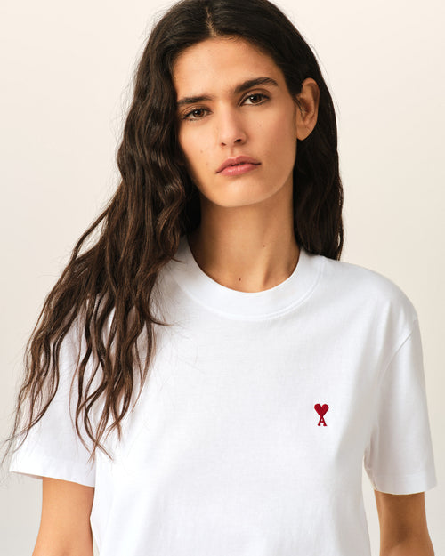 White cotton t-shirt with Ami de Coeur  - Woman - 10 - AMI Paris - Ami Paris