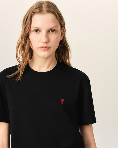 Black cotton t-shirt with Ami de Coeur  - Woman - 10 - AMI Paris - Ami Paris