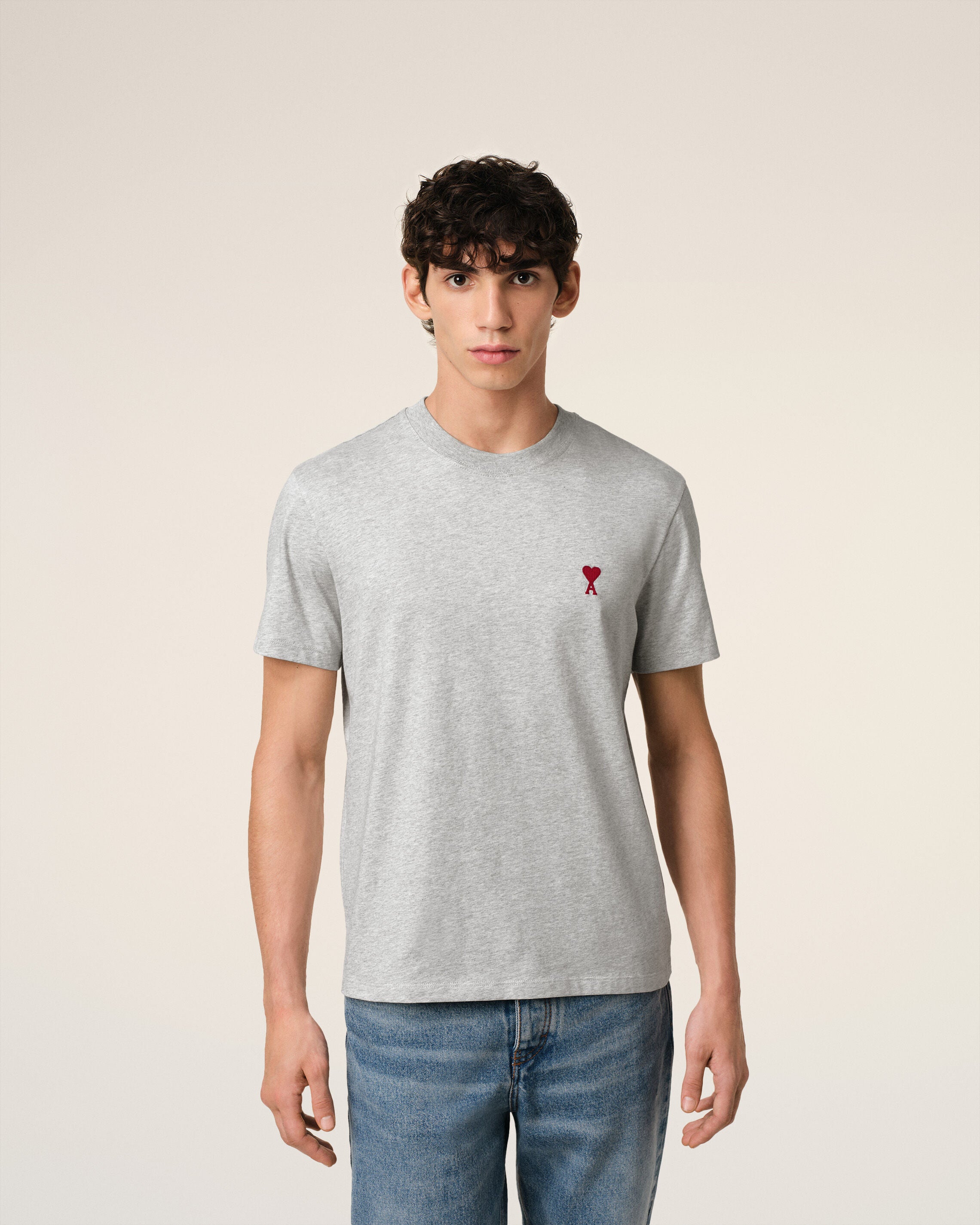 Heather Ash Grey Red Ami De Coeur T-Shirt | AMI PARIS