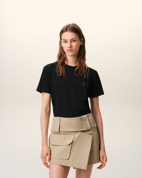                                     Black Cotton Red Ami De Coeur Tshirt - 3                                 - Ami Paris