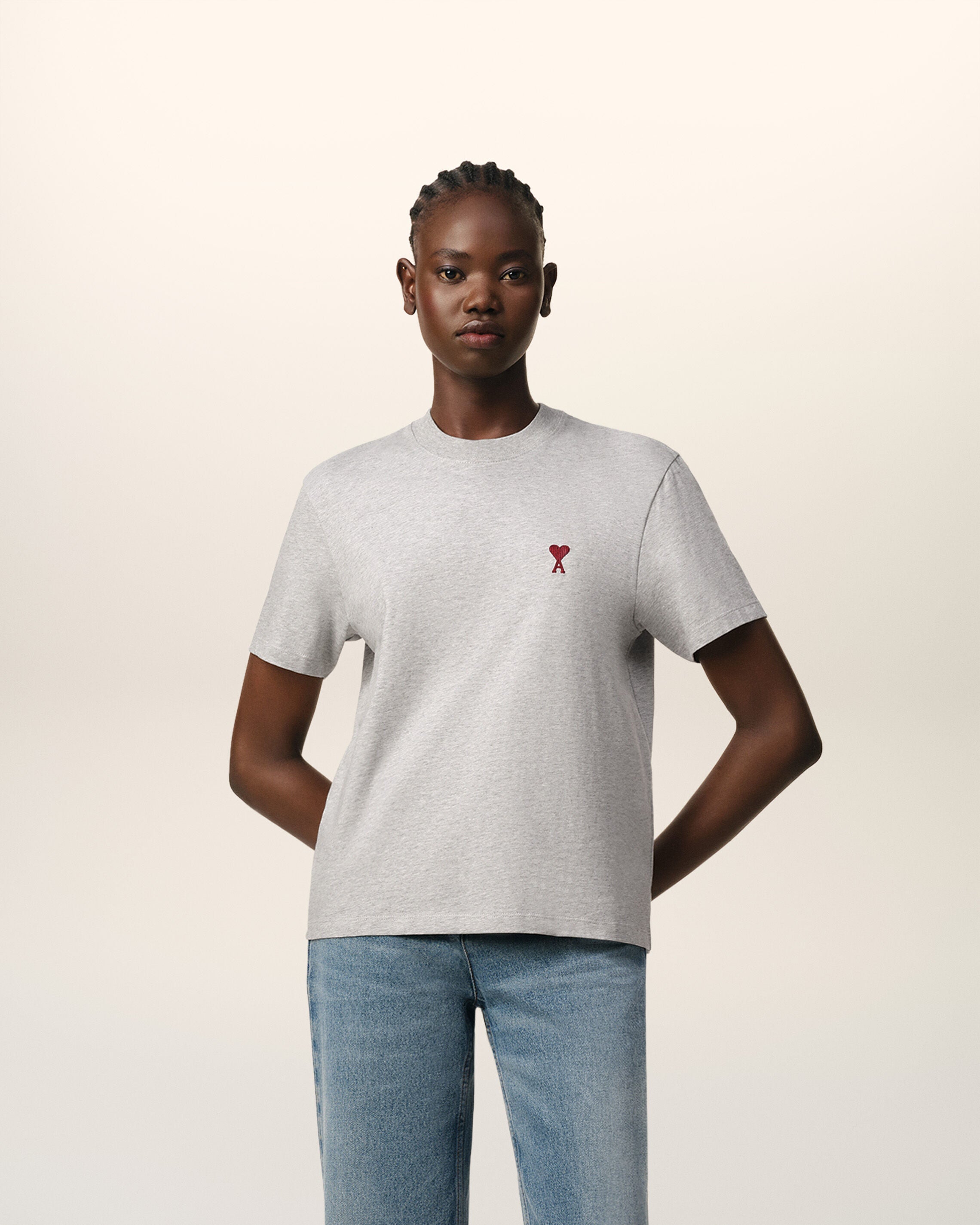 Heather Ash Grey Red Ami De Coeur T-Shirt | AMI PARIS