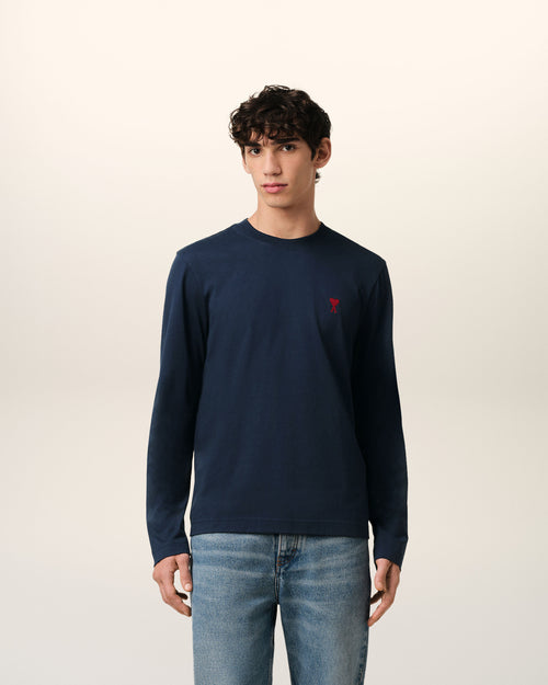 Blue Cotton Red Ami De Coeur Longlseeves Tshirt - 1 - Ami Paris