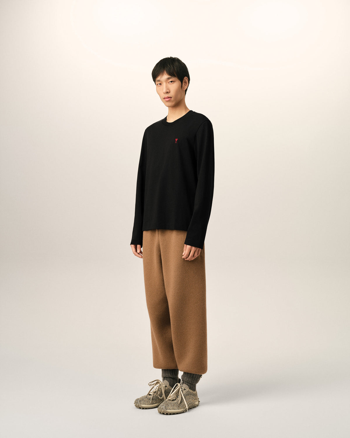 Black Cotton longsleeves t-shirt with Ami De Coeur - 6