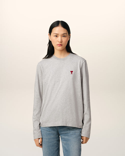 Grey Cotton Ami de Coeur Long Sleeves T-Shirt - Woman - 8 - AMI Paris - Ami Paris