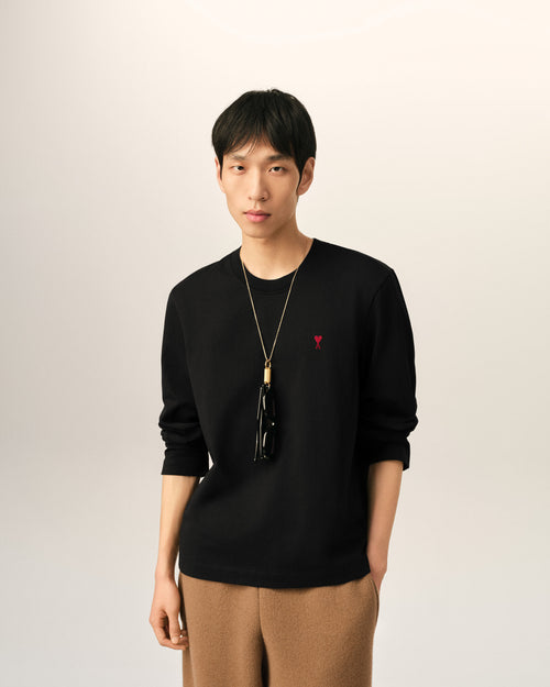 Black Cotton longsleeves t-shirt with Ami De Coeur - 1 - Ami Paris