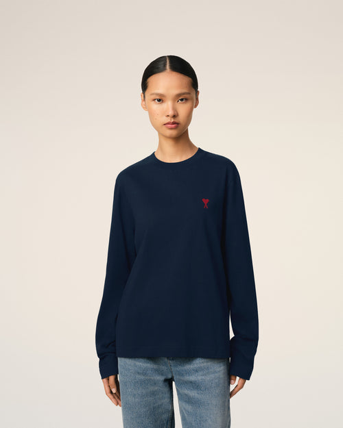Blue Cotton Red Ami De Coeur Longlseeves Tshirt - 9 - Ami Paris