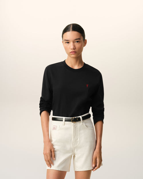 Black Cotton Red Ami De Coeur Longlseeves Tshirt - 4 - Ami Paris