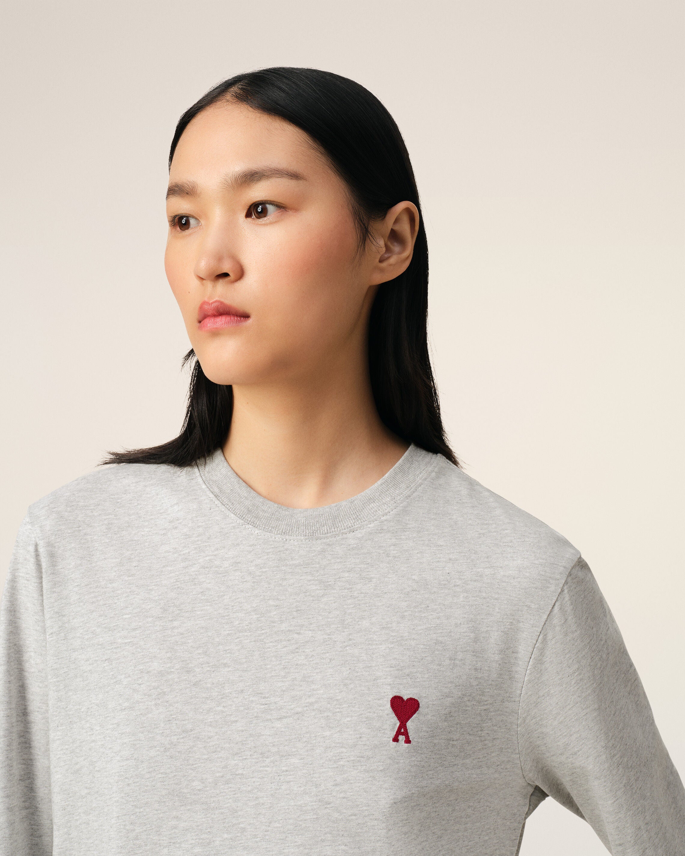 Grey Cotton Ami de Coeur Long Sleeves T-Shirt - 10