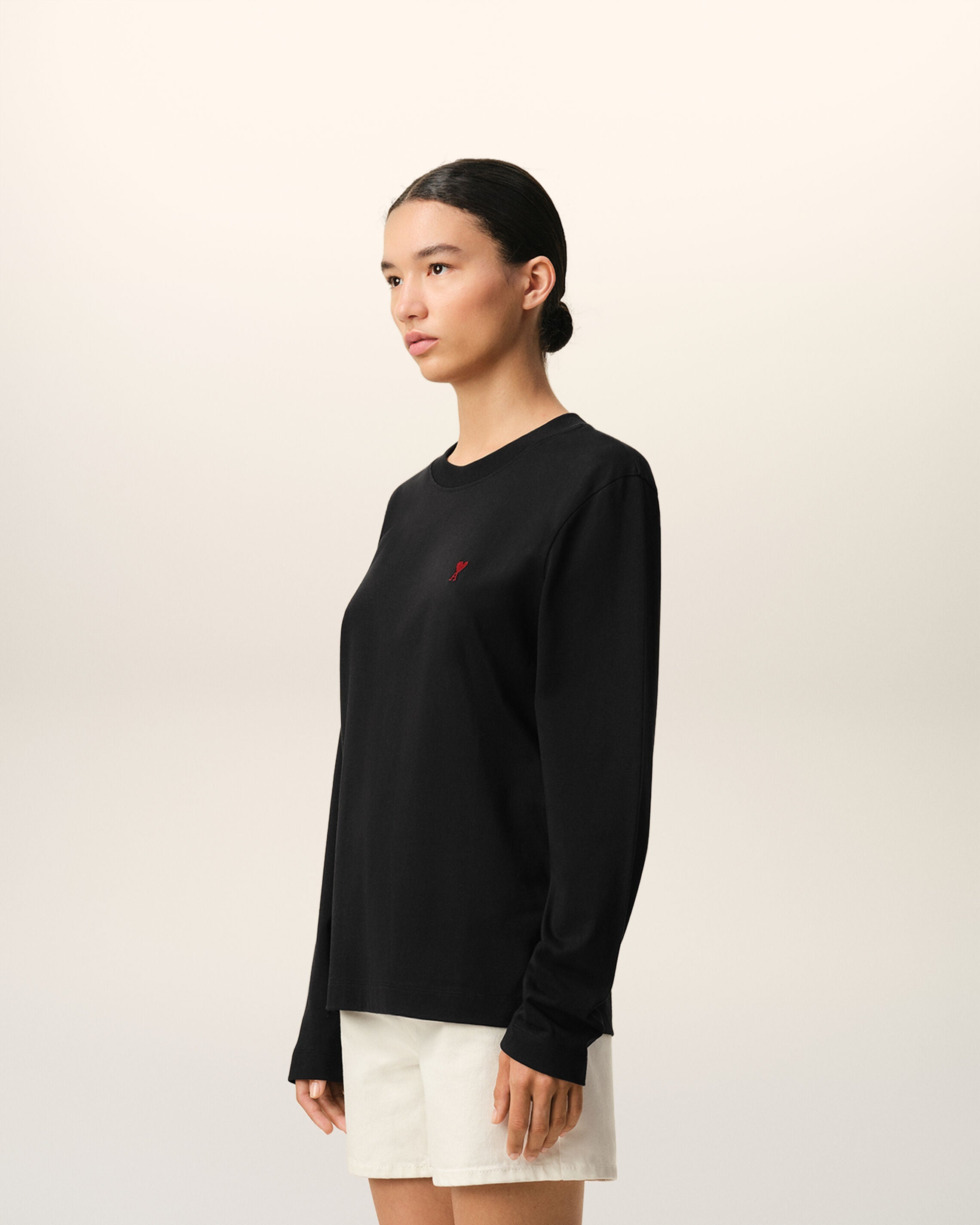 カットソー(長袖+七分) acka flare sleeve ami tops Heather Ash Grey Red Ami De Coeur Long Sleeves T-Shirt | AMI PARIS