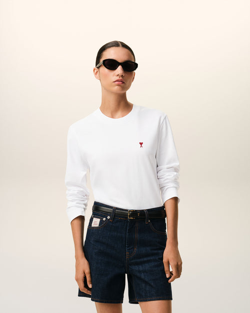                             White Cotton Red Ami De Coeur Longlseeves Tshirt - 3                         - Ami Paris