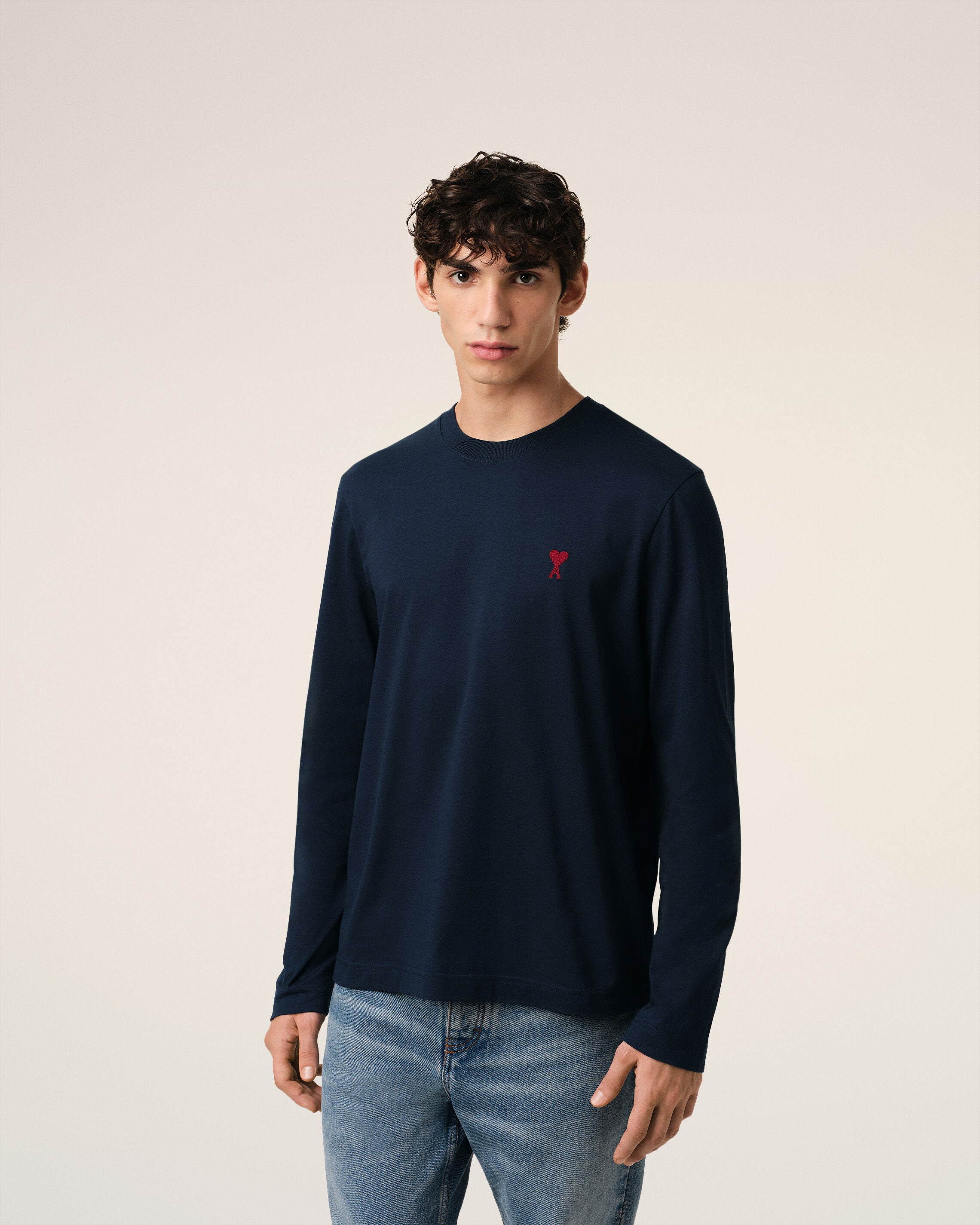 Night Blue Red Ami De Coeur Long Sleeves T-Shirt | AMI PARIS