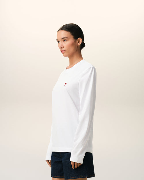 White Cotton Red Ami De Coeur Longlseeves Tshirt - 12 - Ami Paris