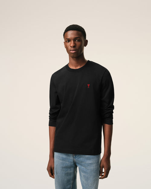 Black Cotton Red Ami De Coeur Longlseeves Tshirt - 3 - Ami Paris