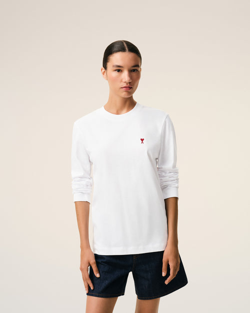 White Cotton Red Ami De Coeur Longlseeves Tshirt - 9 - Ami Paris