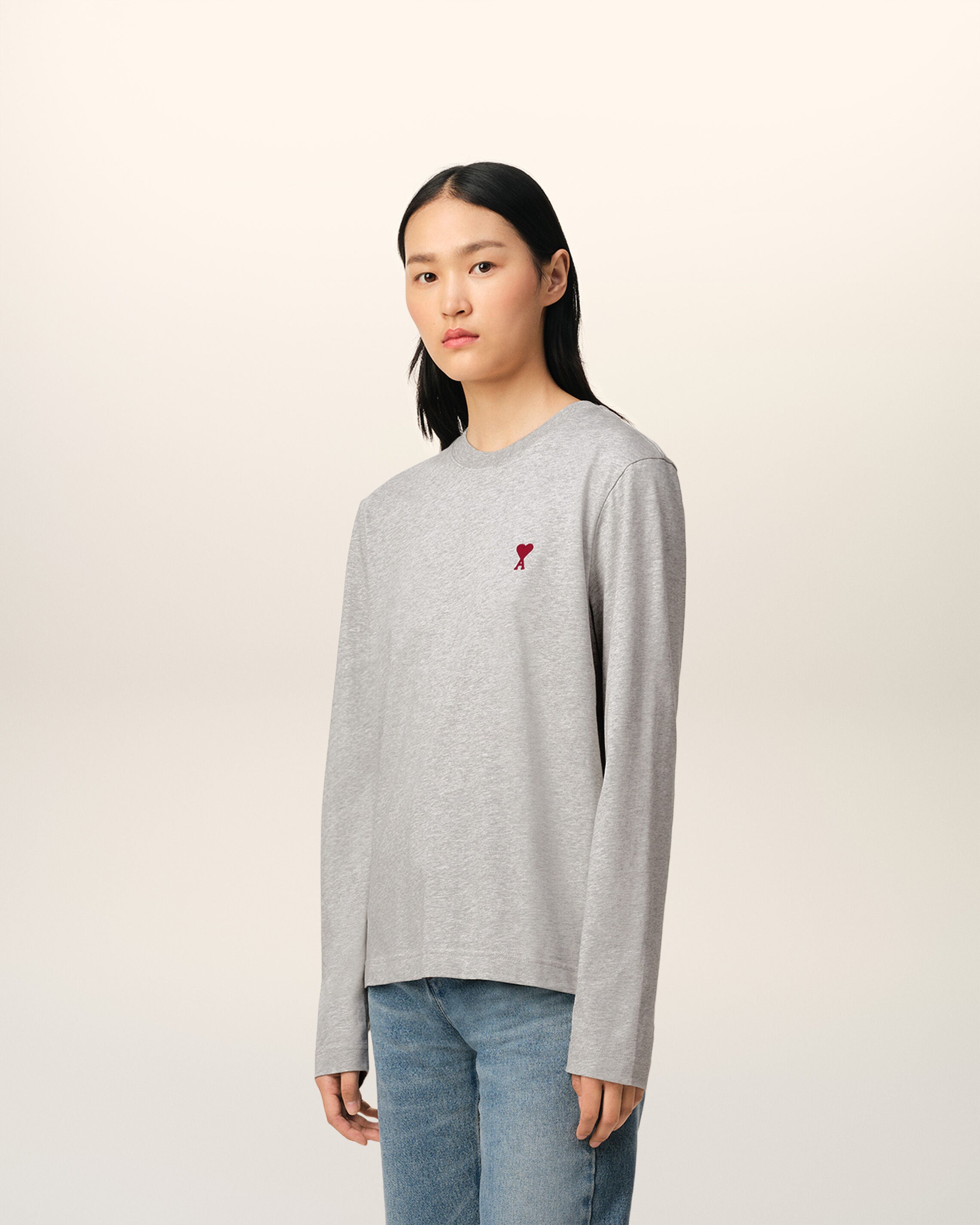 Grey Cotton Ami de Coeur Long Sleeves T-Shirt - 12