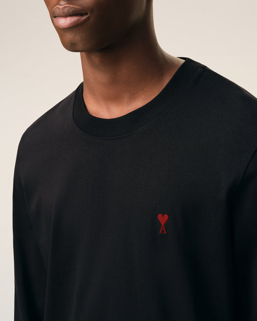 Black Cotton Red Ami De Coeur Longlseeves Tshirt - 4 - Ami Paris
