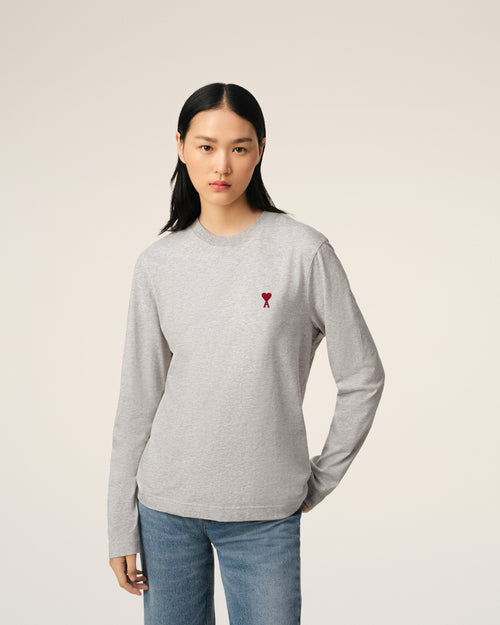 Grey Cotton Ami de Coeur Long Sleeves T-Shirt - Woman - 9 - AMI Paris - Ami Paris