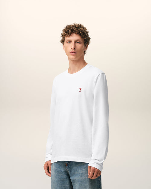White Cotton Red Ami De Coeur Longlseeves Tshirt - 6 - Ami Paris