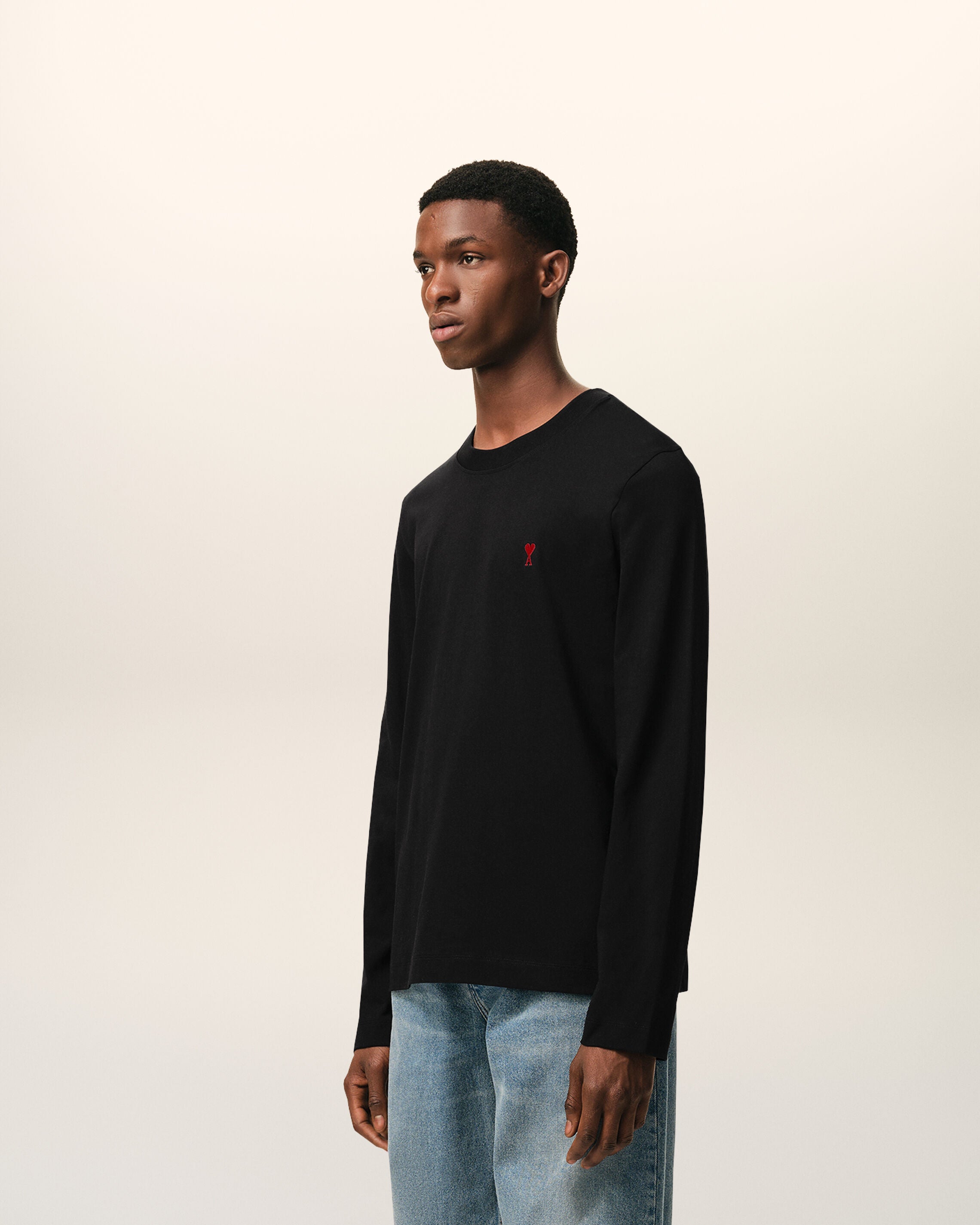 Black Cotton Red Ami De Coeur Longlseeves Tshirt - 6