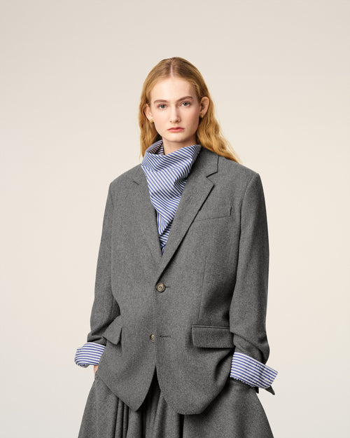 Grey Wool Loose Single Breasted Jacket - 3 - Ami Paris