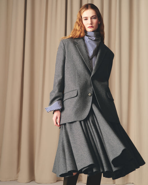 Grey Wool Loose Single Breasted Jacket - 7 - Ami Paris