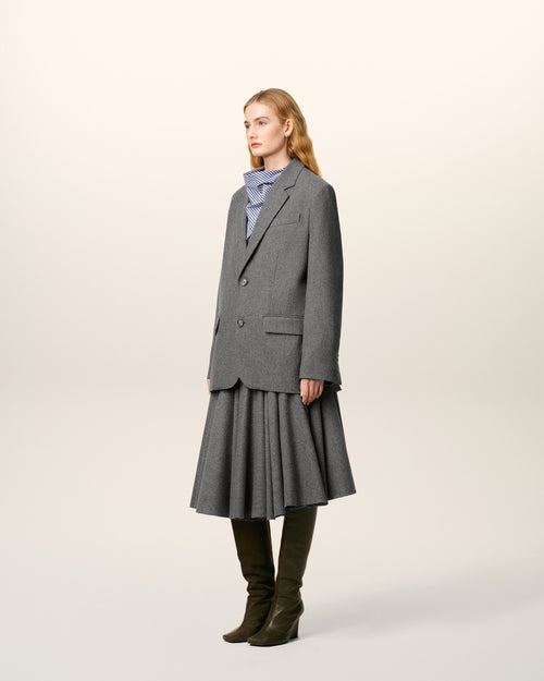 Grey Wool Loose Single Breasted Jacket - 6 - Ami Paris