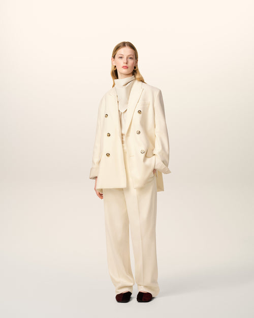                                     White Wool Loose Double Breasted Jacket - 3                                 - Ami Paris