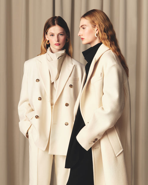 White Wool Loose Double Breasted Jacket - 7 - Ami Paris