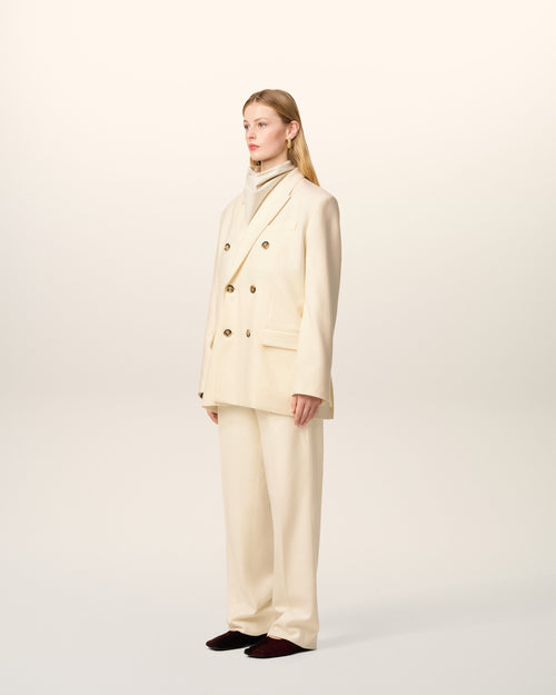 White Wool Loose Double Breasted Jacket - 6 - Ami Paris