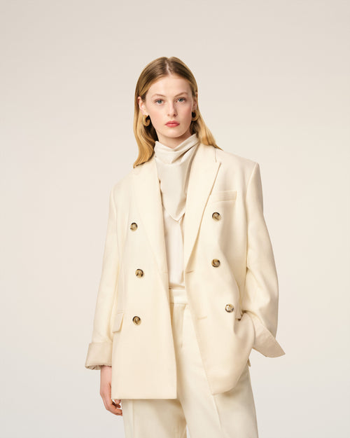 White Wool Loose Double Breasted Jacket - 3 - Ami Paris