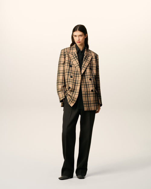                             Brown Wool Checked Loose Double Breasted Jacket - 3                         - Ami Paris