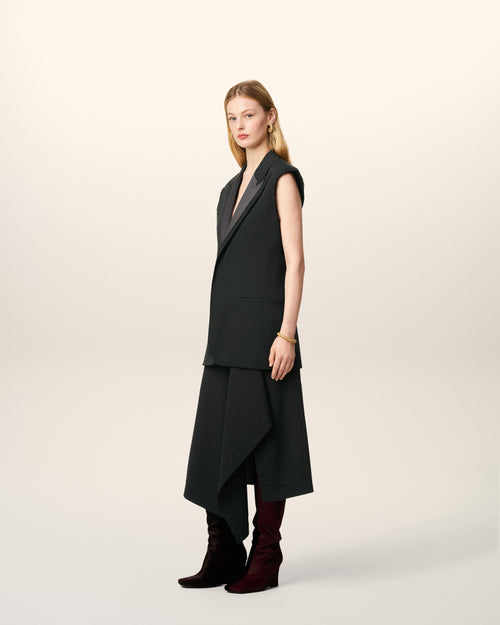 Black Wool Sleeveless Smocking Jacket - 6 - Ami Paris