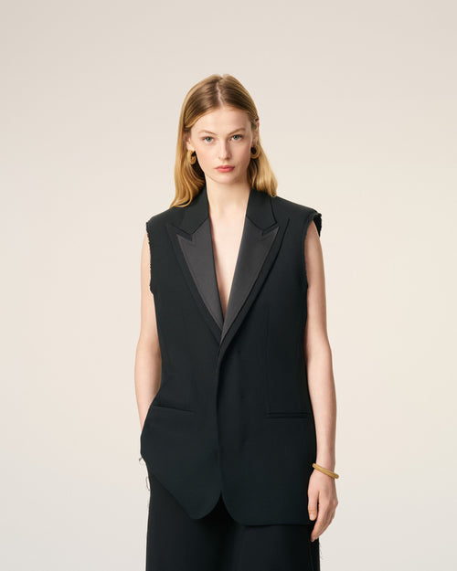 Black Wool Sleeveless Smocking Jacket - 3 - Ami Paris