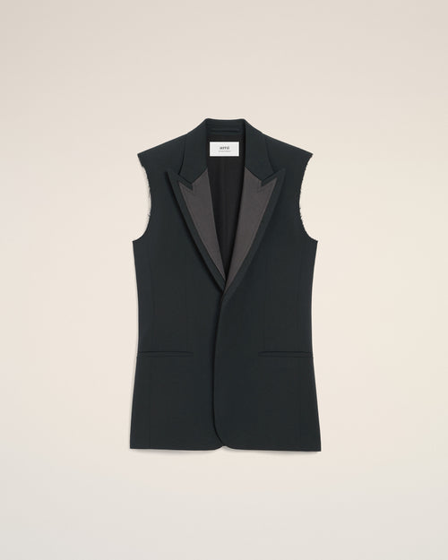                                 Black Wool Sleeveless Smocking Jacket - 3                             - Ami Paris
