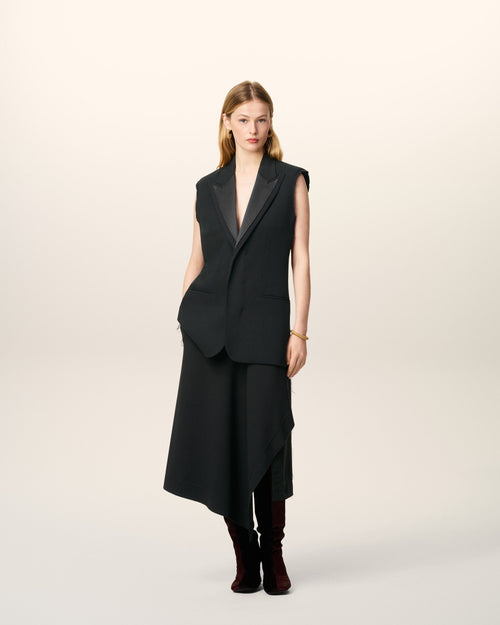                                     Black Wool Sleeveless Smocking Jacket - 3                                 - Ami Paris