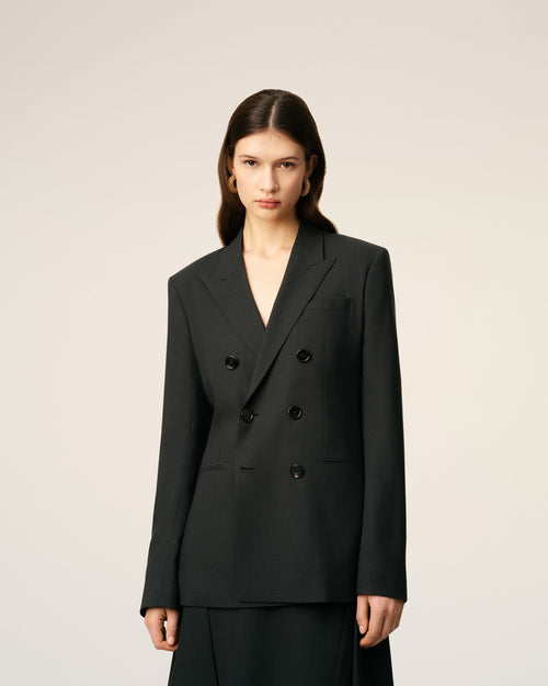 Black Wool Double Breasted Jacket - 3 - Ami Paris