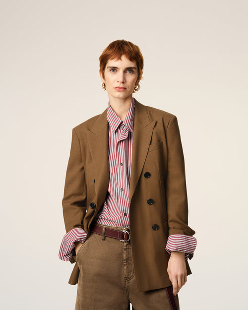Brown Wool Double Breasted Jacket - 3 - Ami Paris