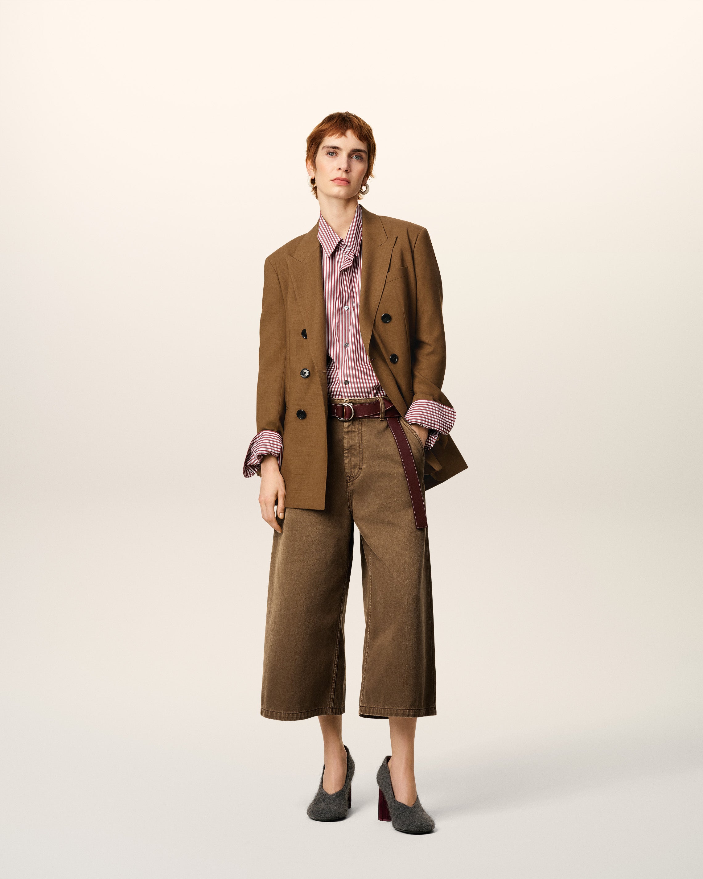 ブラウン ウール ダブルブレスト ジャケット ヘーゼルナッツ