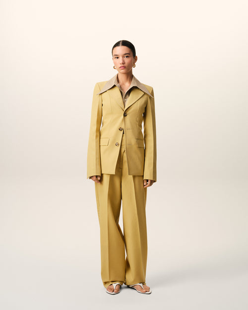                                     Veste Cintrée Simple Boutonnage Jaune en Laine Vierge - 3                                 - Ami Paris